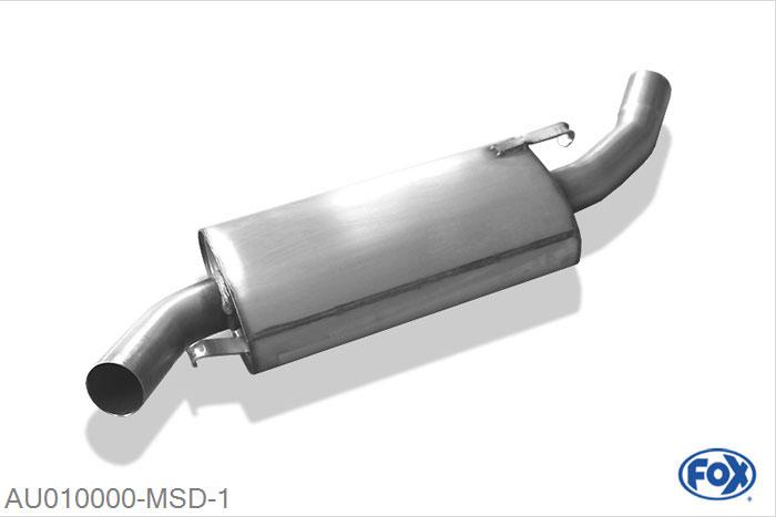 AU010000-MSD, Audi 80/90 Typ 81/85 1.3l 40/44kW 1.6l 48/51/55/63/81kW 1.8l 66/82kW 1.9l 85kW 2.0l 81/85kW 2.2l 85/100kW 2.3l 100kW, Middendemper 63,5mm Buisdiameter Geheel RVS, Absortie demper, mooie diepe sound, Met E-keur