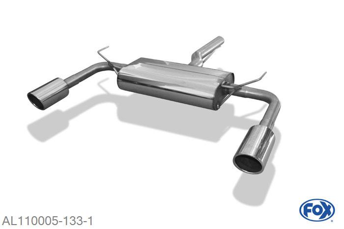 AL110005-133, Alfa Romeo Giulietta - 940 1.4l T 88/120/125kW, Einddemper met uitgang rechts/links - 1x100mm  Type 16 rechts/links 63,5mm Buisdiameter Geheel RVS, Absortie demper, mooie diepe sound, Met E-keur