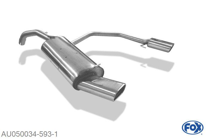 AU050034-593, Audi A3 Typ 8L 1.6l 74/75kW 1.8l 92kW 1.8l T 110kW 1.9l TDI 66/74/81/96kW, Einddemper met uitgang rechts/links - 135x80mm  Type 53 rechts/links Geheel RVS, Absortie demper, mooie diepe sound, Teilegutachten (eintragungspflichtig)