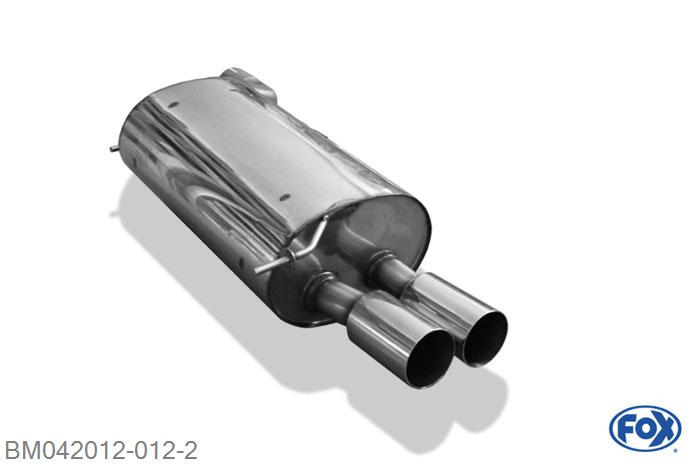 BM042012-012, BMW E65 735i/ 745i 3.6l 200kW 4.4l 245kW, Einddemper met eindstuk 2x90mm  Type 10 Geheel RVS, Absortie demper, mooie diepe sound, Met E-keur
