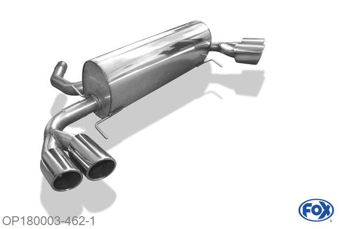 OP180003-462, Opel GT 2.0l Turbo 194kW, Einddemper met uitgang rechts/links - 2x115x85mm  Type 38 rechts/links 70mm Buisdiameter Geheel RVS, Absortie demper, mooie diepe sound, Met E-keur