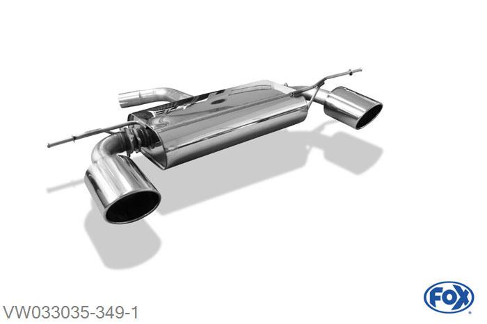VW033035-349, VW Scirocco - 13 1.4l TSI 90/92/118kW 2.0l TDI 100/103/110kW, Einddemper met uitgang rechts/links O55mm - 129x106mm  Type 32 rechts/links 55mm Buisdiameter Geheel RVS, Absortie demper, mooie diepe sound, Met E-keur