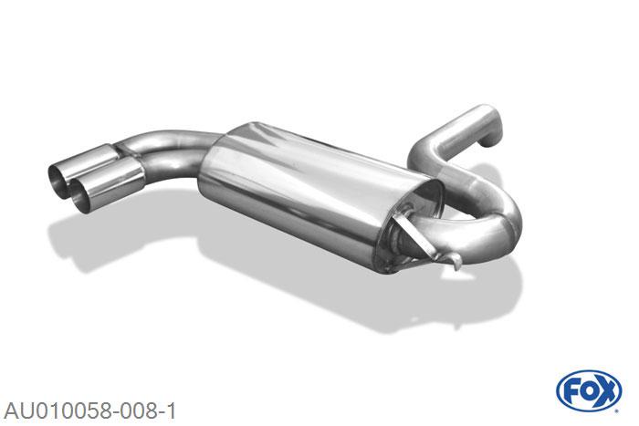 AU010058-008, Audi Urquattro 2.2l 10V Turbo 147kW, Einddemper quer O76mm - 2x76mm  Type 10 76mm Buisdiameter Geheel RVS, Absortie demper, mooie diepe sound, Met E-keur