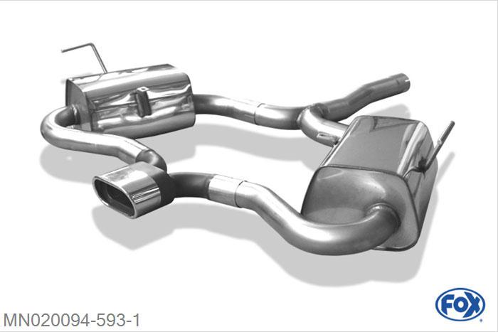 MN020094-593, Mini Cooper S R53 1.6l 120/125kW, Einddemper rechts/links uitgang midden - 135x80mm  Type 53 Geheel RVS, Absortie demper, mooie diepe sound, Met E-keur