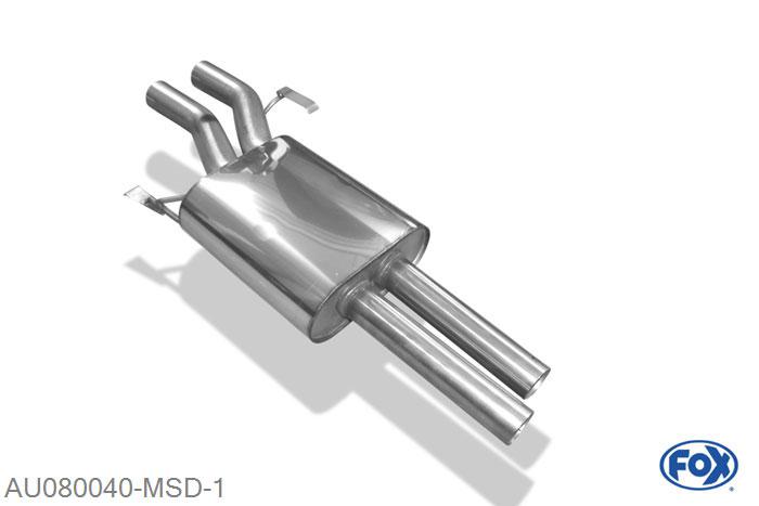 AU080040-MSD, Audi A8 Typ D2 3.7l 169/191kW, Middendemper Geheel RVS, Absortie demper, mooie diepe sound, Met E-keur