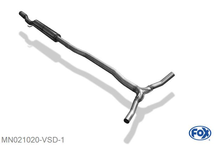 MN021020-VSD, Mini Cooper Clubman R55 1.6l 128kW, Voordemper 63,5mm Buisdiameter Geheel RVS, Absortie demper, mooie diepe sound, Met E-keur