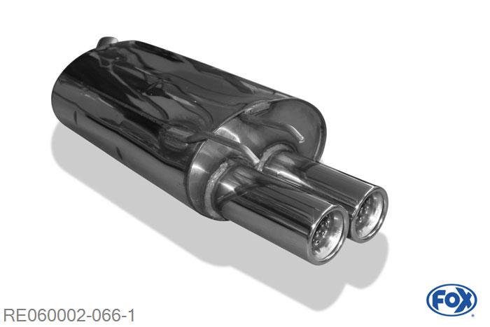 RE060002-066, Renault Twingo C06 1.2l 40/43/55kW, Einddemper met eindstuk 2x70mm  Type 13 Geheel RVS, Absortie demper, mooie diepe sound, Met E-keur