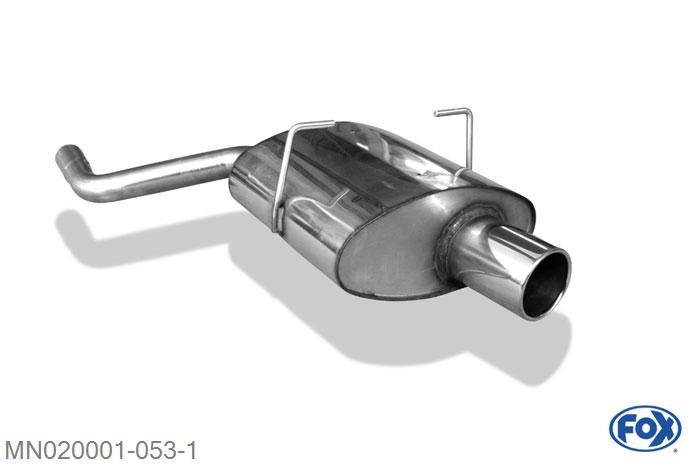 MN020001-053, Mini One/ Cooper R50 1.3l 70kW 1.6l 66/85/88kW, Einddemper met eindstuk 1x100mm  Type 12 50mm Buisdiameter Geheel RVS, Absortie demper, mooie diepe sound, Met E-keur