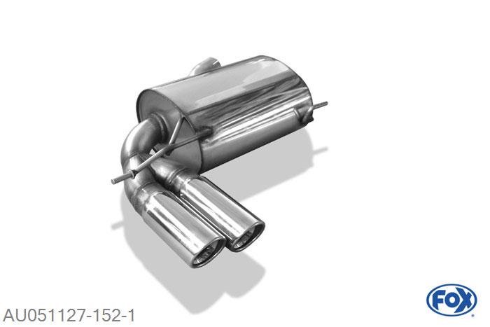 AU051127-152, Audi A3 - 8P quattro 1.8l 118kW 2.0l 147kW 3.2l V6 184kW 2.0l TDI 100/103/125kW, Einddemper O70mm - 2x90mm  Type 17 70mm Buisdiameter Geheel RVS, Absortie demper, mooie diepe sound, Met E-keur
