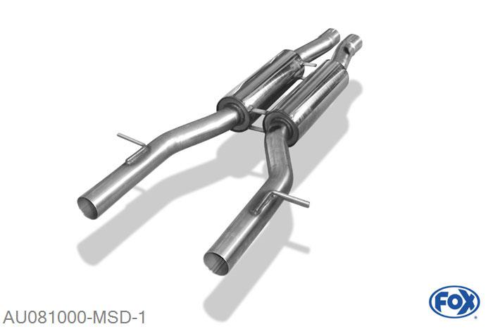 AU081000-MSD, Audi A8 Typ 4E 3.7l 206kW 4.2l 246kW 5.2l 331kw, Middendemper O70mm 70mm Buisdiameter Geheel RVS, Absortie demper, mooie diepe sound, Teilegutachten (eintragungspflichtig)