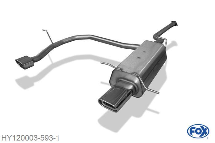 HY120003-593, Hyundai Santa Fe - SM 2.4l 100/107kW 2.7l 124kW 2.0l CRDI 83kW, Einddemper rechts/links - 135x80mm  Type 53 rechts/links Geheel RVS, Absortie demper, mooie diepe sound, Met E-keur