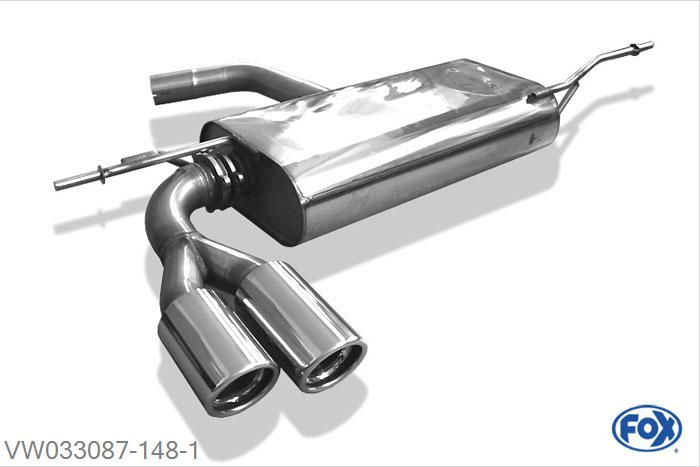 VW033087-148, VW Scirocco - 13 1.4l TSI 90/92/118kW 2.0l TDI 100/103/110kW, Einddemper met eindstuk 2x76mm  Type 17 55mm Buisdiameter Geheel RVS, Absortie demper, mooie diepe sound, Met E-keur