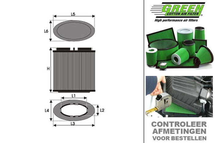 GRG591012, Green vervangingsluchtfilter, Dodge, VIPER SRT-10, 8,3 i V10 (2 Filters), 506 pk, 2003-