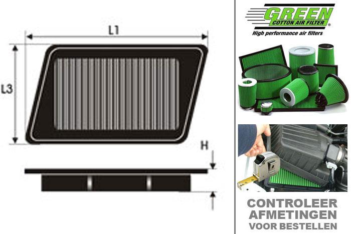 GRP970035, Green vervangingsluchtfilter paneel, Jeep, Wrangler, 2.4 i  (TJ), 143 pk, 2003-