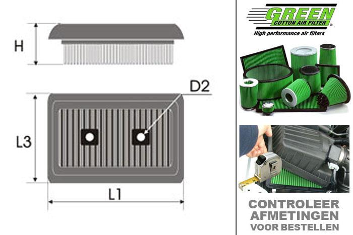 GRP960159, Green vervangingsluchtfilter paneel, Audi, A3 II (8P), 1.6  FSI, 115 pk, 2003-