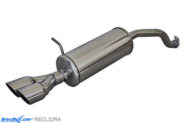 IX RECL32RA, Renault Clio IV (R) 1.2 (75PK) 2013-, Inoxcar Rear silencer 2X80mm RACING Stainless steel, With E.E.C. homologation
