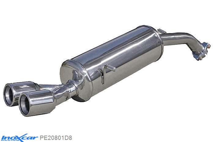 IX PE20801D8, Peugeot 208 1.6 16V TURBO GTI (200PK) 2013-, Inoxcar Rear silencer 2X80mm Stainless steel, With E.E.C. homologation