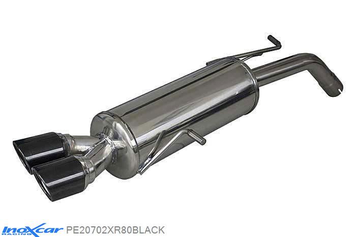 IX PE20702XR80BLACK, Peugeot 207 1.6 16V GTI (175PK) 2007- Diameter 55mm, Inoxcar Rear silencer 2X80mm X-RACE BLACK EDITION Stainless steel, With E.E.C. homologation