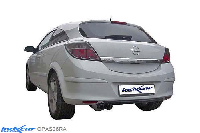 IX OPAS36RA, Opel Astra H 1.6 16V TURBO (180PK) 2007-, Inoxcar Rear silencer 2X70mm RACING Stainless steel, With E.E.C. homologation