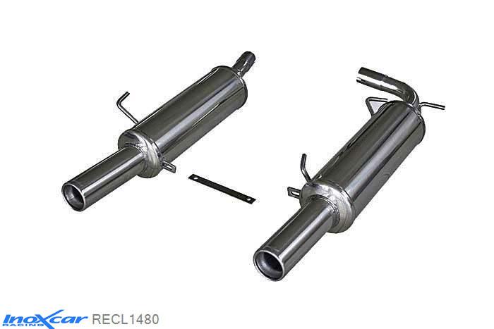 IX RECL1480, Renault Clio II (B) RS 2.0 fase3 (182PK) 2004-2005, Inoxcar Rear silencer CEN 2X80mm Stainless steel, With E.E.C. homologation