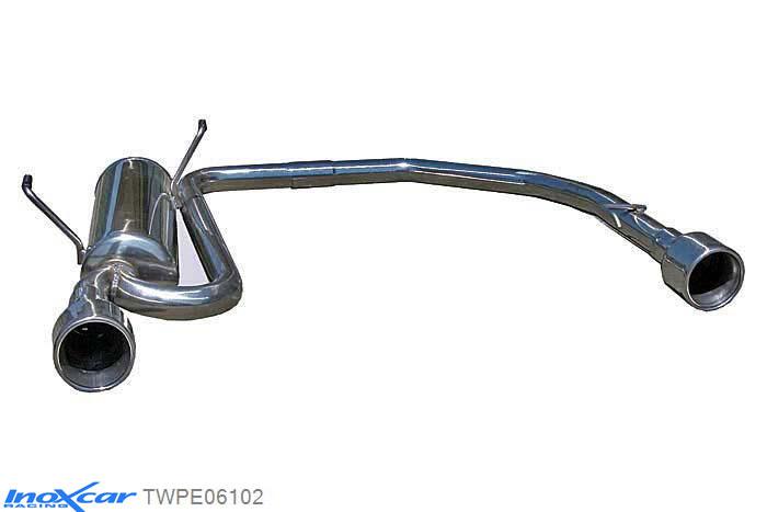 IX TWPE06102, Peugeot 206 2.0 16V GTI (136PK) 1999-2004, Inoxcar Rear Rear silencerencer left / right 1X102mm Stainless steel, With E.E.C. homologation