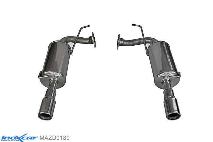 IX MAZD0180, Mazda 6 (GG/GY) 2.3 TURBO 16V (260PK) 2005-, Inoxcar Rear silencer 1X80mm Left and Right Stainless steel, With E.E.C. homologation