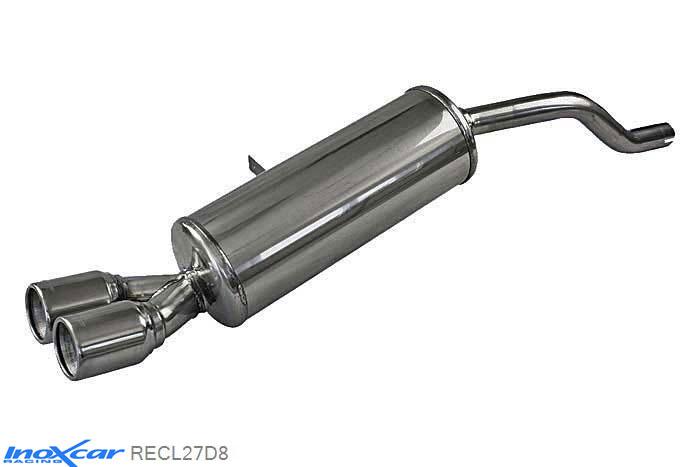 IX RECL27D8, Renault Clio III (R) 1.2 TURBO (100PK) 2009-  Diameter 40mm, Inoxcar Rear silencer 2X80mm Stainless steel, With E.E.C. homologation