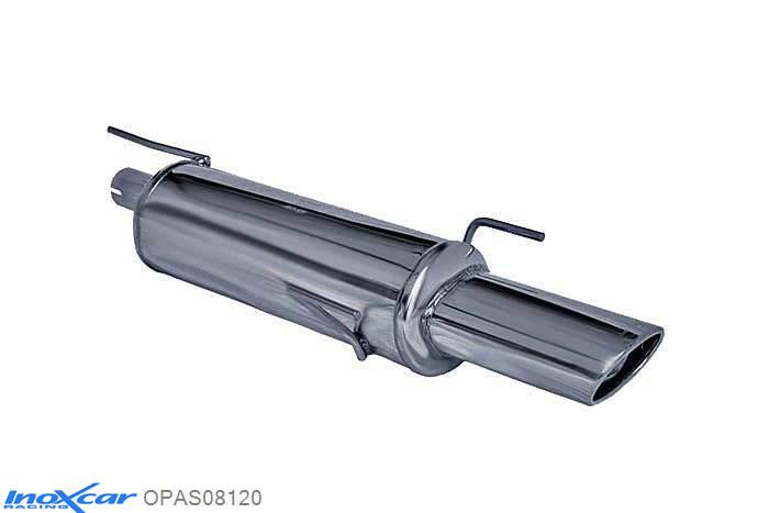 IX OPAS08120, Opel Astra F 1.6 (100PK) , 3 Ophangpunten, 1996-, Inoxcar Rear silencer 1X120X80mm Stainless steel, With E.E.C. homologation