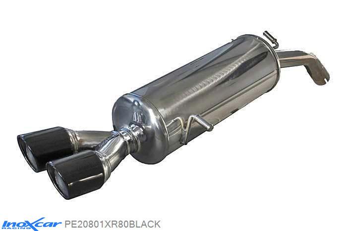 IX PE20801XR80BLACK, Peugeot 208 1.6 16V TURBO GTI (200PK) 2013-, Inoxcar Rear silencer 2X80mm X-RACE BLACK EDITION Stainless steel, With E.E.C. homologation