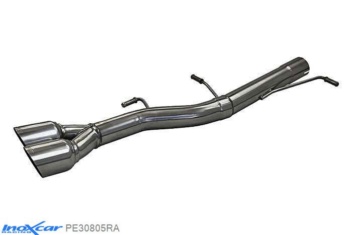 IX PE30805RA, Peugeot 308 1.6 THP GTI (200PK), 2011-2013, Diameter 65mm, Inoxcar NO Rear silencer 2X80mm RACING Stainless steel, Without E.E.C. homologation