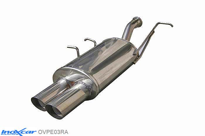 IX OVPE03RA, Peugeot 307 2.0 16V (138PK) 2001-, Inoxcar Rear silencer 2X80mm RACING Stainless steel, With E.E.C. homologation