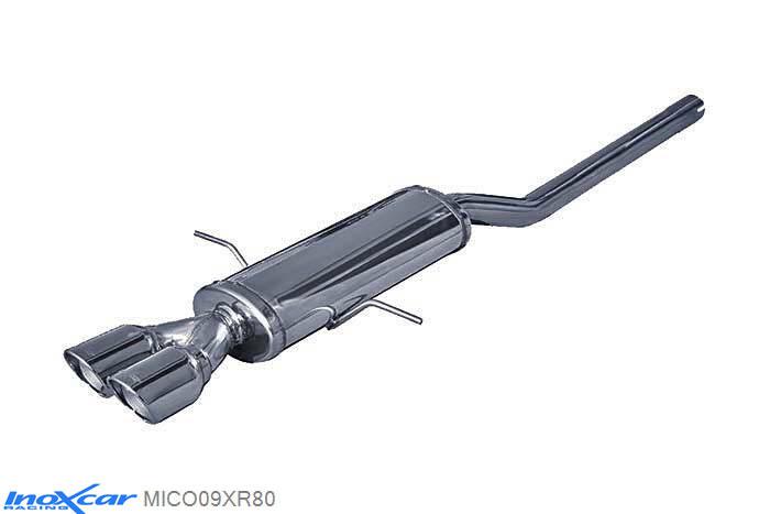 IX MICO09XR80, Mini Mini (R56) 1.6 J.COOPER WORKS (211PK) 2009-2012, (Type R56), Inoxcar Rear silencer CEN 2X80mm X-RACE Stainless steel, With E.E.C. homologation