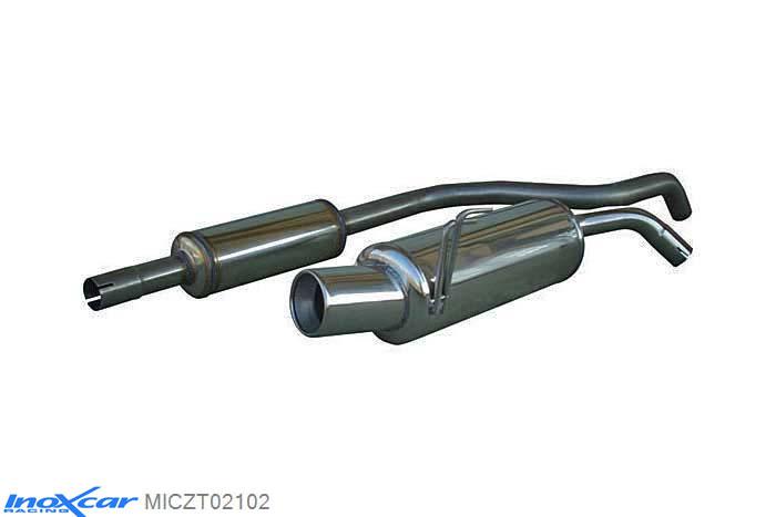 IX MICZT02102, Mitsubishi Colt (Z3B) CZT 1.5 TURBO (150PK) 2005-, Inoxcar Central pipe with silencer + Rear silencer 1X102mm Stainless steel, With E.E.C. homologation