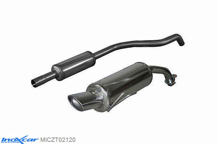 IX MICZT02120, Mitsubishi Colt (Z3B) CZT 1.5 TURBO (150PK) 2005-, Inoxcar Central pipe with silencer + Rear silencer 1X120X80mm Stainless steel, With E.E.C. homologation