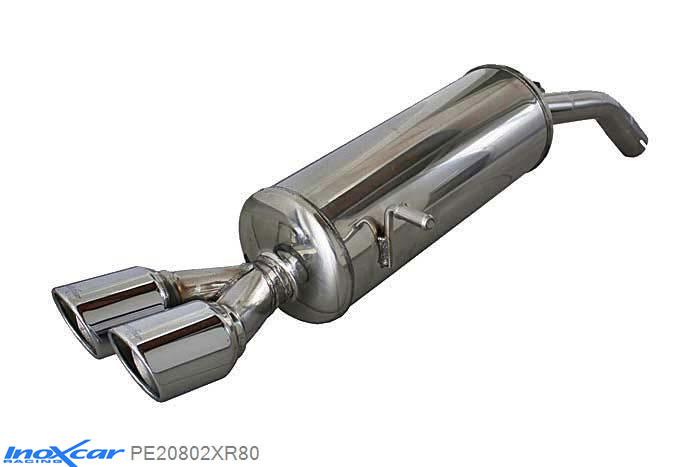 IX PE20802XR80, Peugeot 208 1.6 16V TURBO GTI 30TH (208PK), 2015- , Diameter 55mm, Inoxcar Rear silencer 2X80mm X-RACE Stainless steel, With E.E.C. homologation