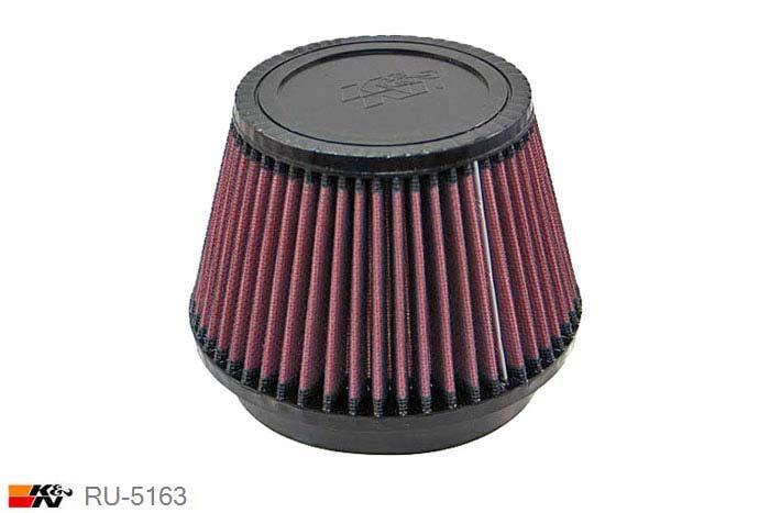 127mm aansluitdiameter, RU-5163, K&N Luchtfilter Universeel, Conisch, Lengte filter 105mm, Buitendiameter onder 165mm, Buitendiameter kap 114mm, Rubber kap, Lengte flens 25mm, 0 mm