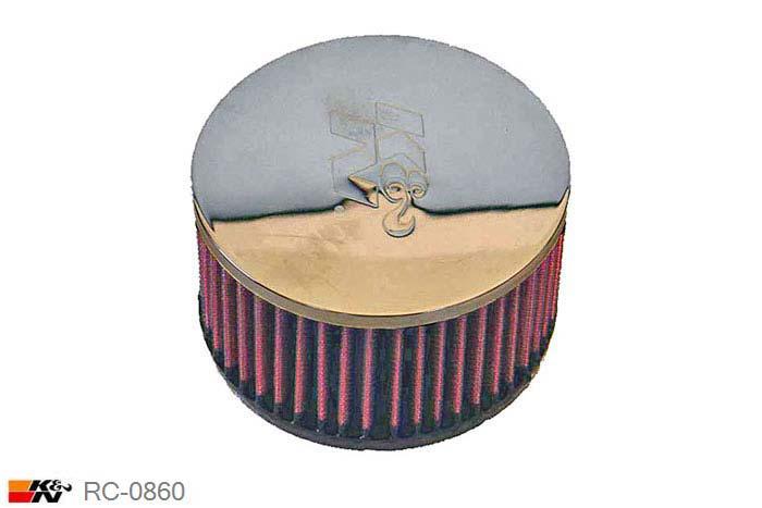 62mm aansluitdiameter, RC-0860, K&N Luchtfilter Universeel, Cilindrisch, Lengte filter 76mm, Buitendiameter onder 127mm, Buitendiameter kap 127mm, Chroom kap, Lengte flens 16mm, 0 mm