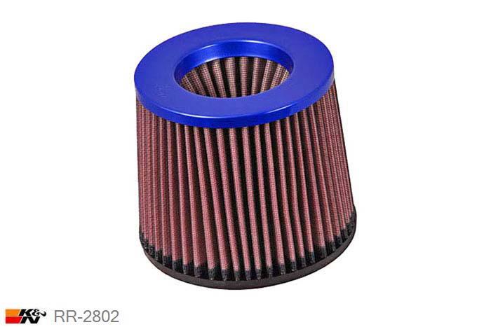 70mm aansluitdiameter, RR-2802, K&N Luchtfilter Universeel, Conisch, Lengte filter 127mm, Buitendiameter onder 149mm, Buitendiameter kap 133mm, Power Top blauw, Lengte flens 19mm, 0 mm