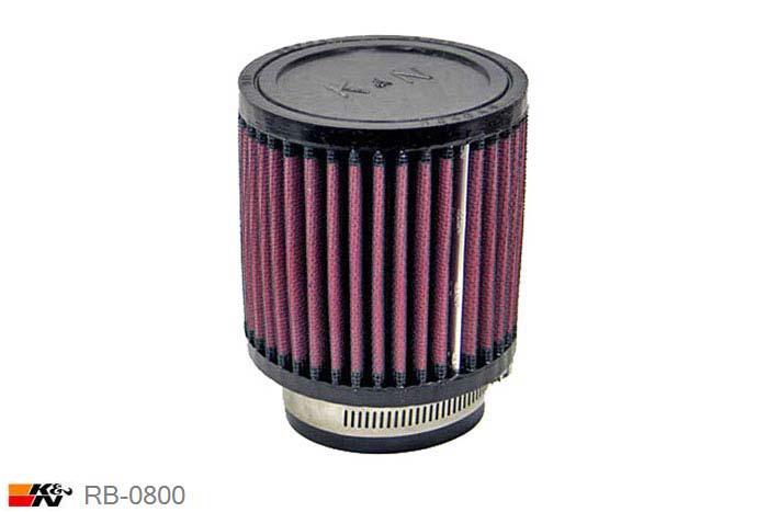 67mm aansluitdiameter, RB-0800, K&N Luchtfilter Universeel, Cilindrisch, Lengte filter 102mm, Buitendiameter onder 102mm, Buitendiameter kap 102mm, Rubber kap, Lengte flens 25mm, 5 graden hoek, 0 mm