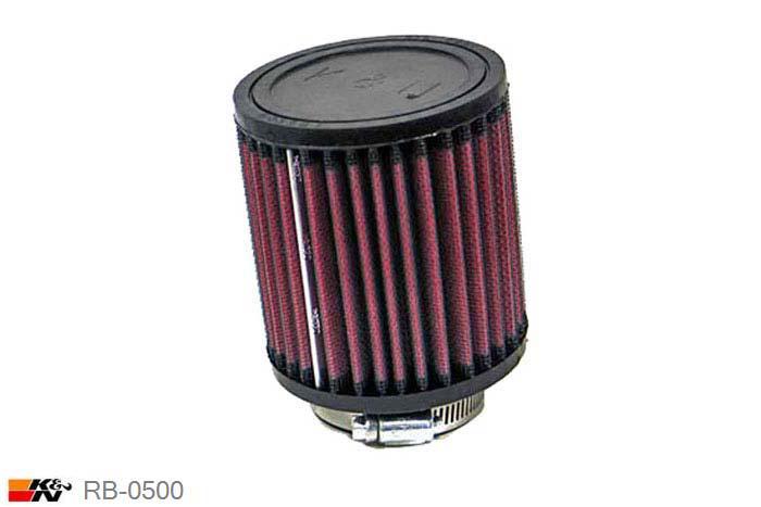 54mm aansluitdiameter, RB-0500, K&N Luchtfilter Universeel, Cilindrisch, Lengte filter 102mm, Buitendiameter onder 89mm, Buitendiameter kap 89mm, Rubber kap, Lengte flens 25mm, 5 graden hoek, 0 mm