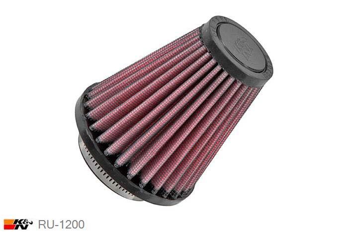 52mm aansluitdiameter, RU-1200, K&N Luchtfilter Universeel, Conisch, Lengte filter 102mm, Buitendiameter onder 89mm, Buitendiameter kap 51mm, Rubber kap, Lengte flens 16mm, 0 mm