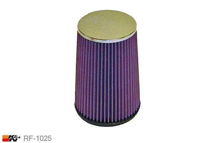 83mm aansluitdiameter, RF-1025, K&N Luchtfilter Universeel, Conisch, Lengte filter 203mm, Buitendiameter onder 140mm, Buitendiameter kap 114mm, Chroom kap, Lengte flens 16mm, 0 mm