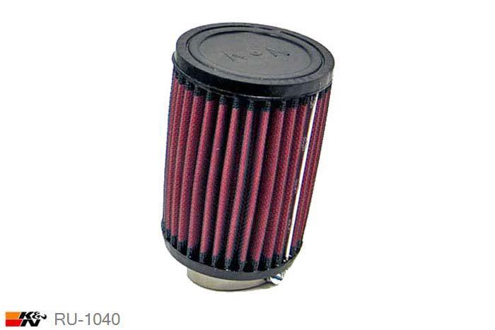 44mm aansluitdiameter, RU-1040, K&N Luchtfilter Universeel, Cilindrisch, Lengte filter 127mm, Buitendiameter onder 89mm, Buitendiameter kap 89mm, Rubber kap, Lengte flens 19mm, 10 graden hoek, 0 mm