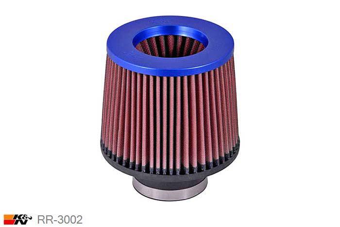 76mm aansluitdiameter, RR-3002, K&N Luchtfilter Universeel, Conisch, Lengte filter 127mm, Buitendiameter onder 152mm, Buitendiameter kap 133mm, Power Top blauw, Lengte flens 44mm, 0 mm