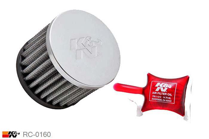 40mm aansluitdiameter, RC-0160, K&N Luchtfilter Universeel, Cilindrisch, Lengte filter 64mm, Buitendiameter onder 76mm, Buitendiameter kap 76mm, Chroom kap, Lengte flens 16mm, 0 mm