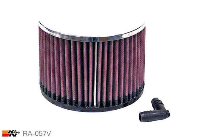 52mm aansluitdiameter, RA-057V, K&N Luchtfilter Universeel, Cilindrisch, Lengte filter 102mm, Buitendiameter onder 140mm, Buitendiameter kap 140mm, Chroom kap, Lengte flens 22mm, 0 mm
