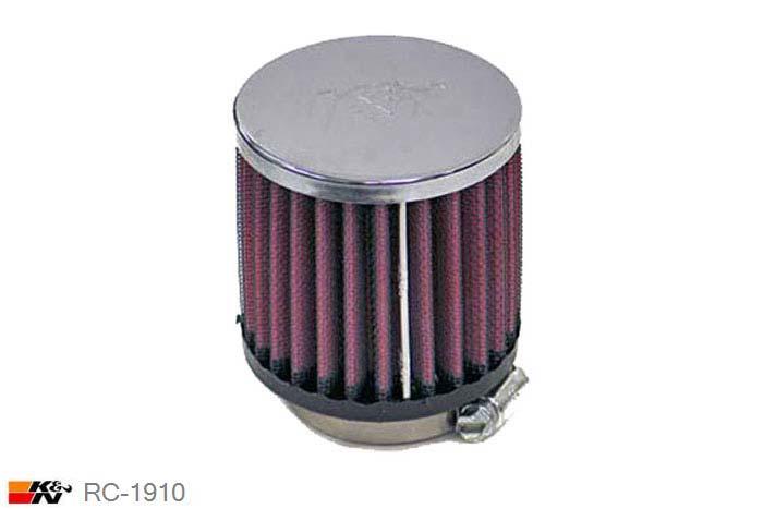 54mm aansluitdiameter, RC-1910, K&N Luchtfilter Universeel, Cilindrisch, Lengte filter 76mm, Buitendiameter onder 76mm, Buitendiameter kap 76mm, Chroom kap, Lengte flens 16mm, 0 mm
