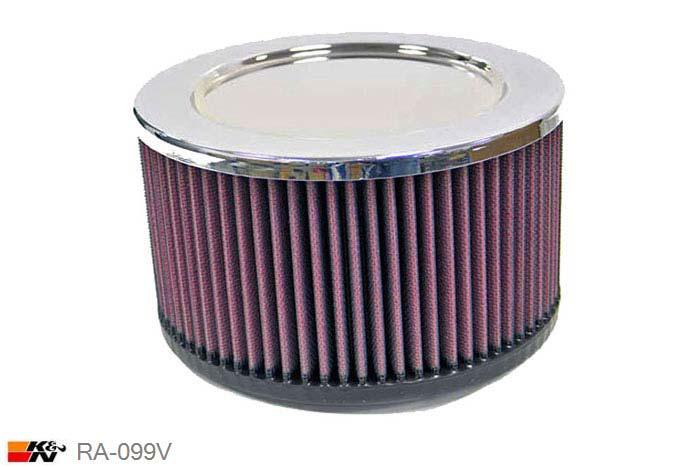 76mm aansluitdiameter, RA-099V, K&N Luchtfilter Universeel, Cilindrisch, Lengte filter 102mm, Buitendiameter onder 178mm, Buitendiameter kap 178mm, Chroom kap, Lengte flens 16mm, 22 mm