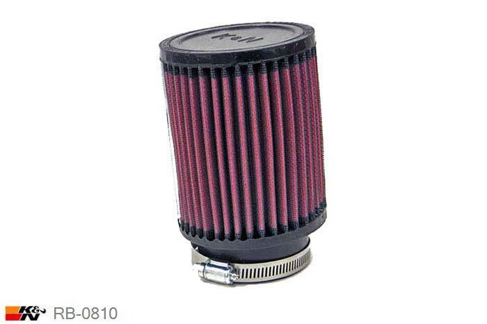 67mm aansluitdiameter, RB-0810, K&N Luchtfilter Universeel, Cilindrisch, Lengte filter 127mm, Buitendiameter onder 102mm, Buitendiameter kap 102mm, Rubber kap, Lengte flens 25mm, 5 graden hoek, 0 mm