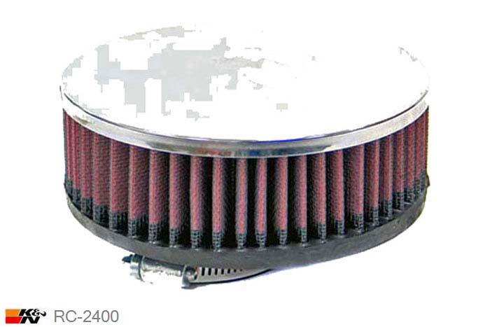 51mm aansluitdiameter, RC-2400, K&N Luchtfilter Universeel, Cilindrisch, Lengte filter 51mm, Buitendiameter onder 130mm, Buitendiameter kap 130mm, Chroom kap, Lengte flens 17mm, 25 mm